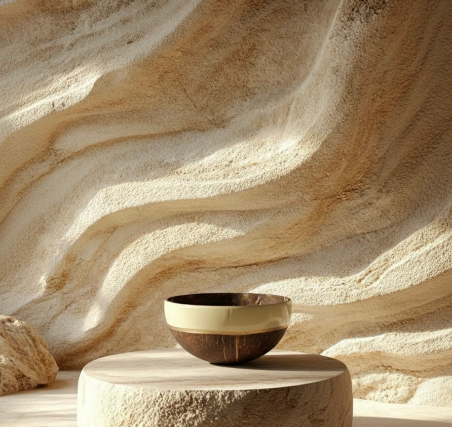 Hand Painted Ivory Coconut Shell Bowl