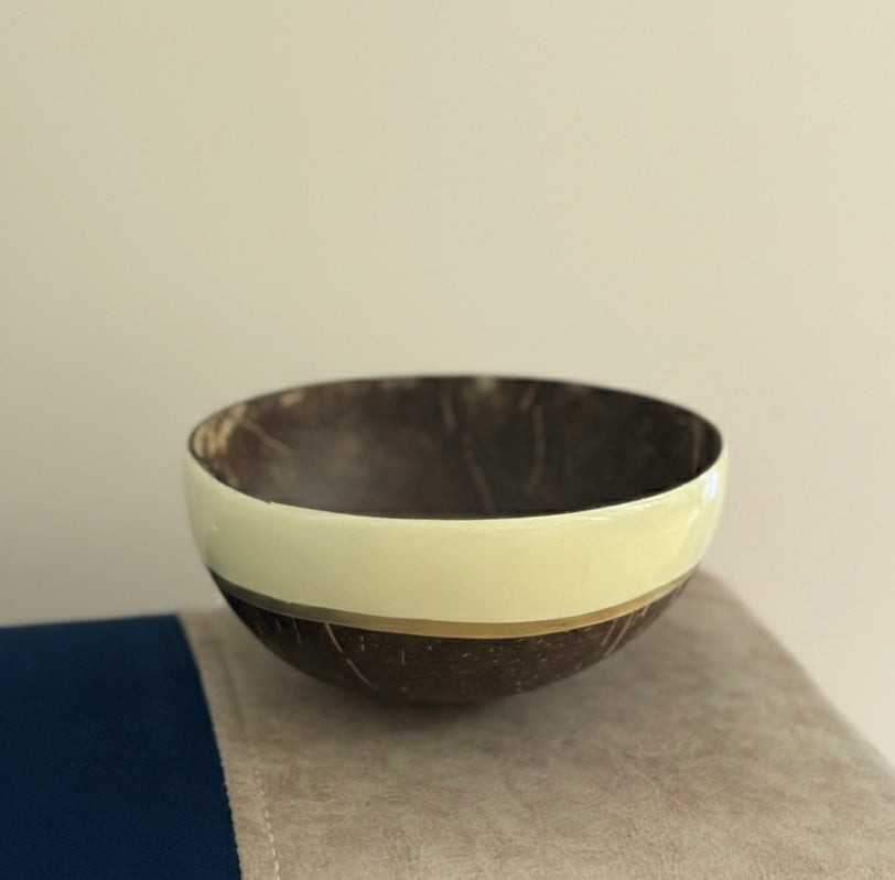 Hand Painted Ivory Coconut Shell Bowl